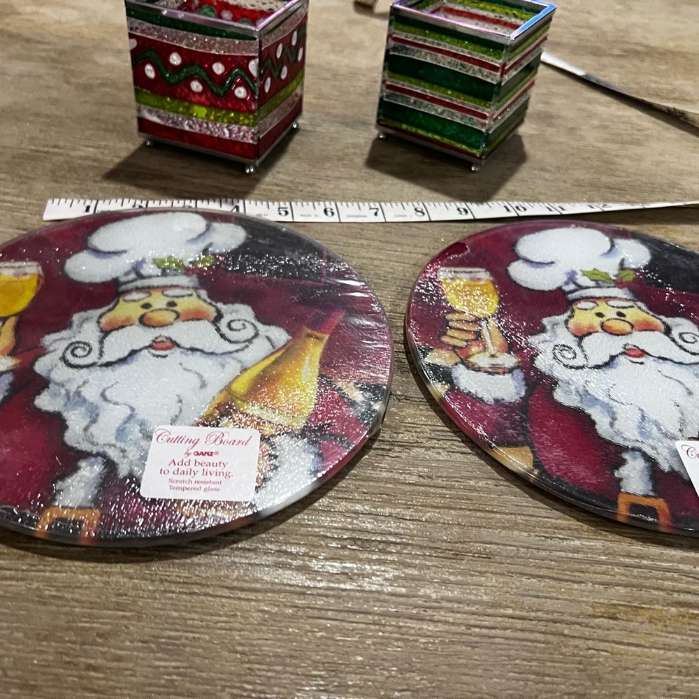 Ganz Chef Santa Tempered Glass Cutting Board Trivet 8” NWT Christmas - Picture 4 of 6